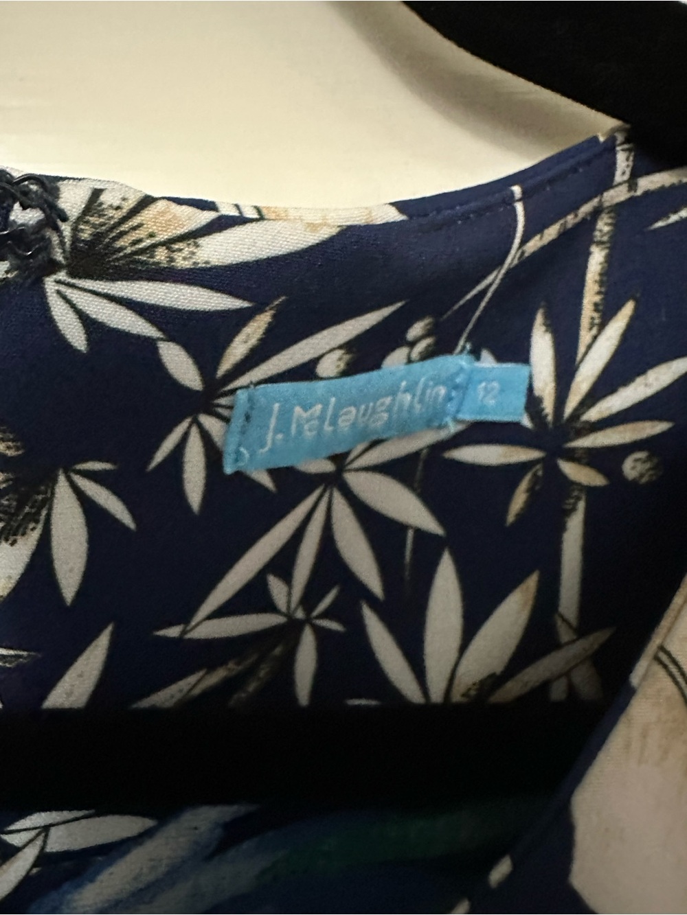 J. McLaughlin Navy Dress with Teal and Blue Parrot Print - Picture 2 of 2